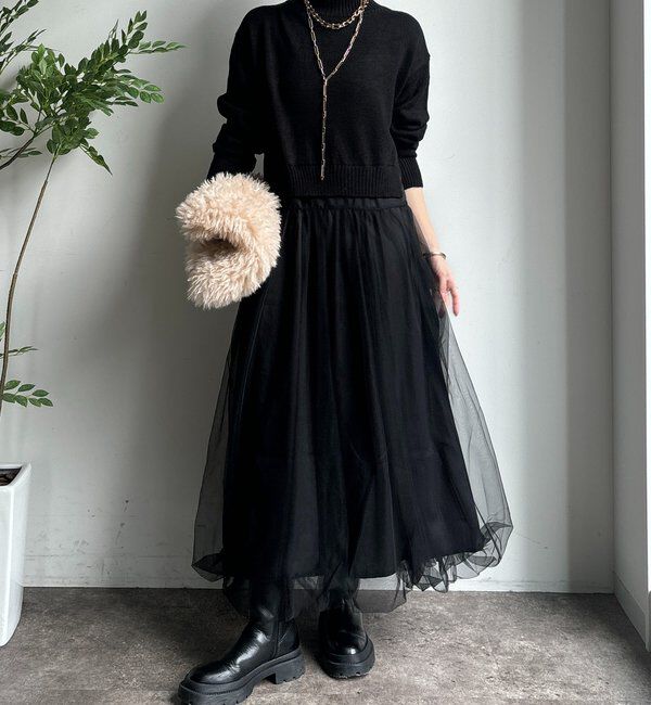  「【WEB限定】ニット&times;チュールワンピース」|ワンピース|