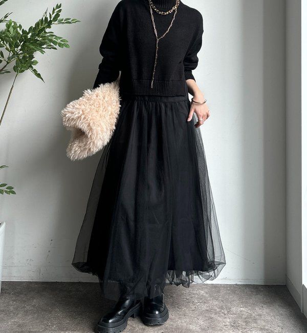  「【WEB限定】ニット&times;チュールワンピース」|ワンピース|