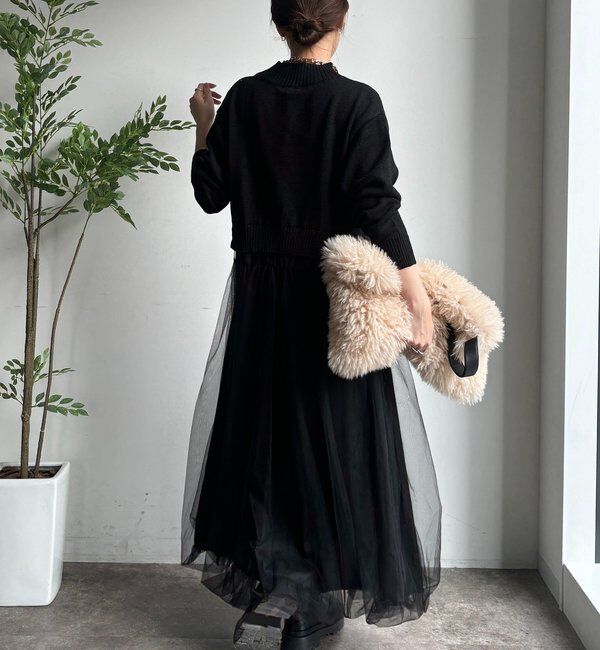  「【WEB限定】ニット&times;チュールワンピース」|ワンピース|