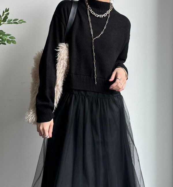  「【WEB限定】ニット&times;チュールワンピース」|ワンピース|