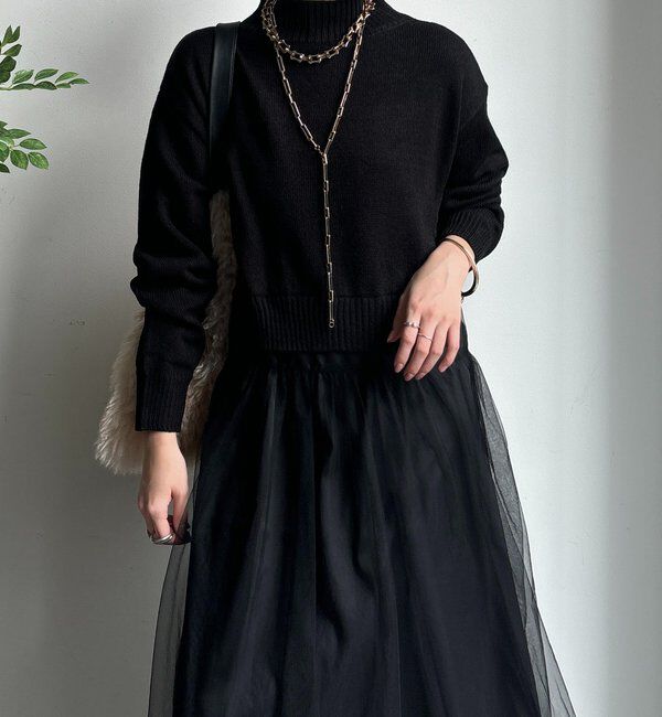  「【WEB限定】ニット&times;チュールワンピース」|ワンピース|