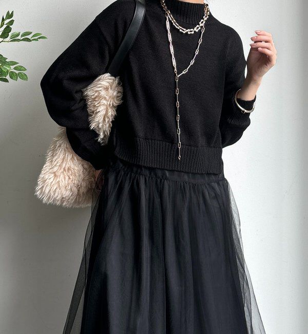  「【WEB限定】ニット&times;チュールワンピース」|ワンピース|