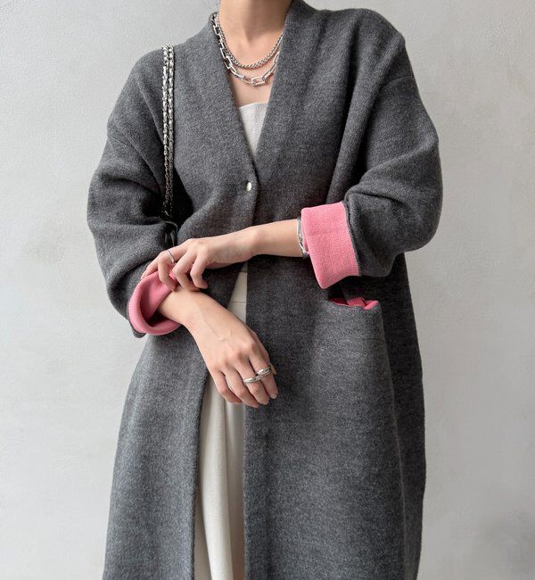  「ダブルフェイスニットガウン」|カーディガン|チャコールグレー