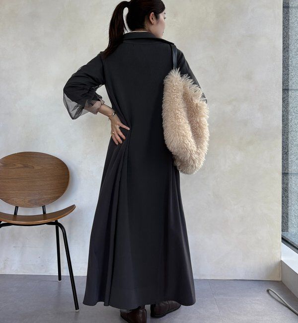  「【WEB限定】袖チュールハーフジップワンピース」|ワンピース|