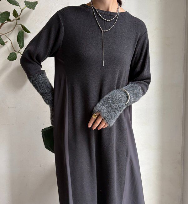  「【WEB限定】袖シャギー布帛切替ワンピース」|ワンピース|