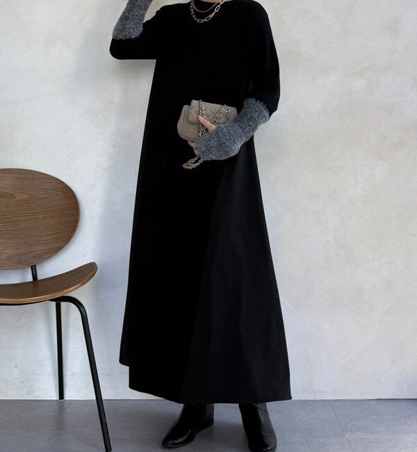  「【WEB限定】袖シャギー布帛切替ワンピース」|ワンピース|