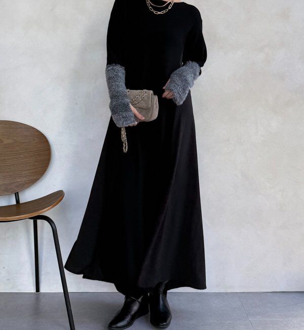  「【WEB限定】袖シャギー布帛切替ワンピース」|ワンピース|