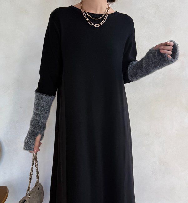  「【WEB限定】袖シャギー布帛切替ワンピース」|ワンピース|