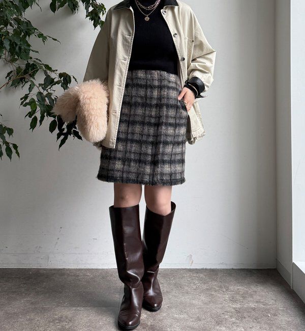  「【WEB限定】シャギーチェックミニスカート」|スカート|
