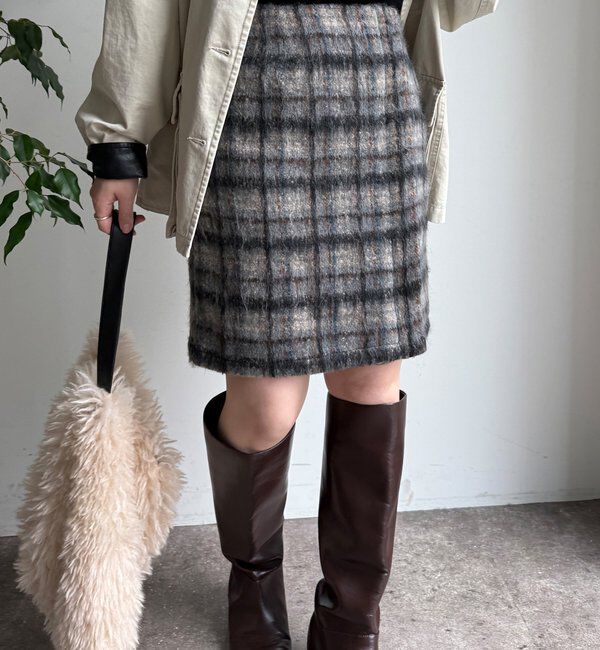  「【WEB限定】シャギーチェックミニスカート」|スカート|