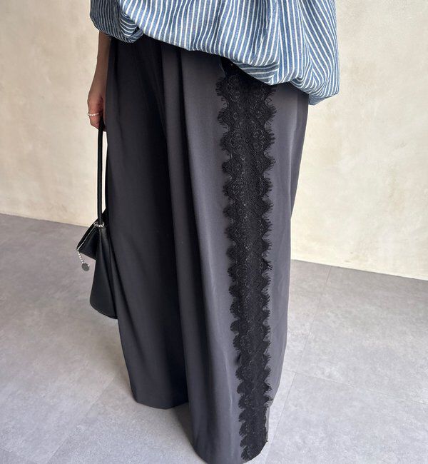  「サイドレースタックワイドパンツ」|チノ|