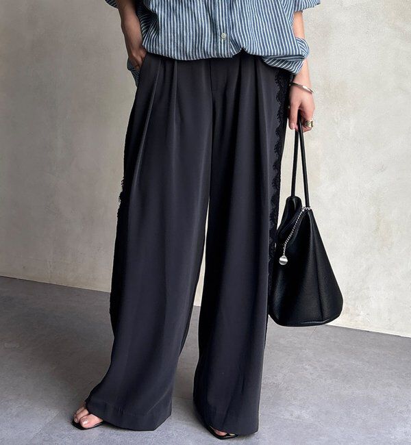  「サイドレースタックワイドパンツ」|チノ|