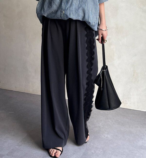  「サイドレースタックワイドパンツ」|チノ|