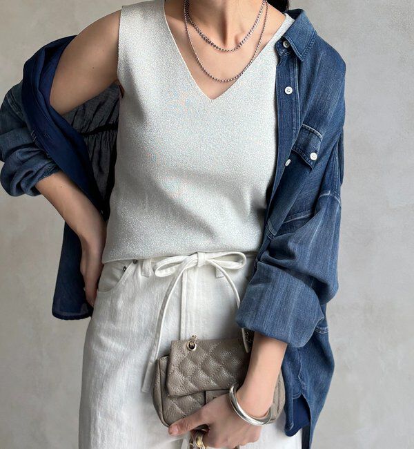  「前後2WAYラメニットタンク」|ニット・セーター|ホワイト