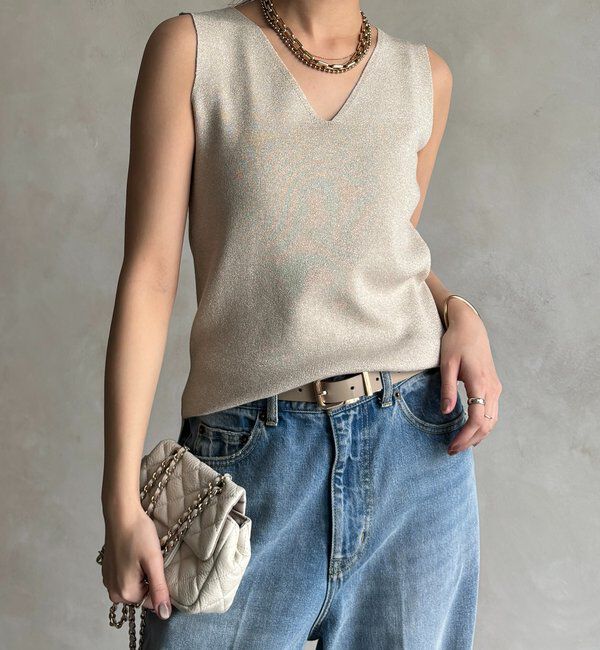  「前後2WAYラメニットタンク」|ニット・セーター|ベージュ
