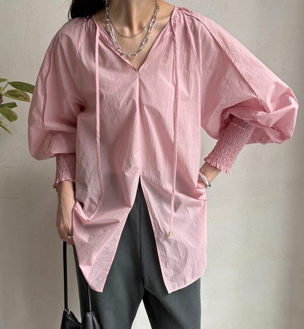  「シャーリングカフチュニックブラウス」|シャツ・ブラウス|ピンク