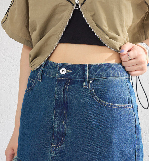  「【2サイズ展開】デニムロングスリットスカート」|スカート|