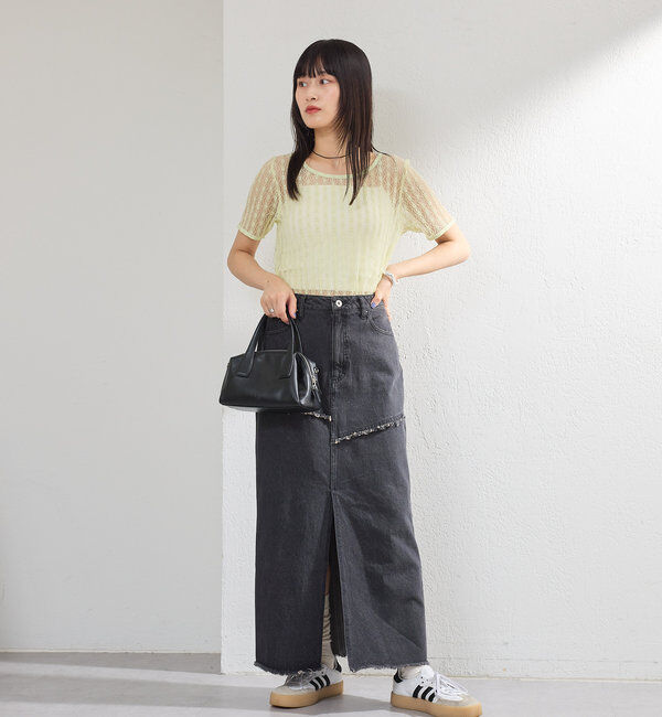  「【2サイズ展開】デニムロングスリットスカート」|スカート|