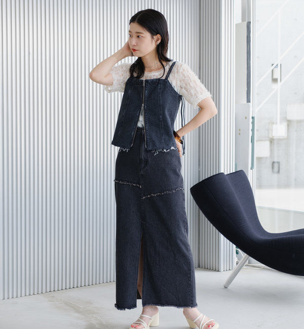  「【2サイズ展開】デニムロングスリットスカート」|スカート|