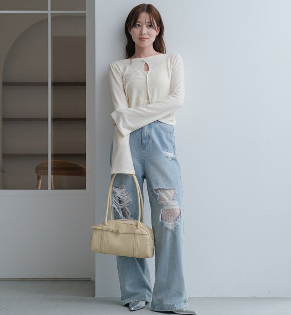  「【低身長サイズ/2サイズ展開/ウエスト調節可】レースデニムパンツ」|デニム|