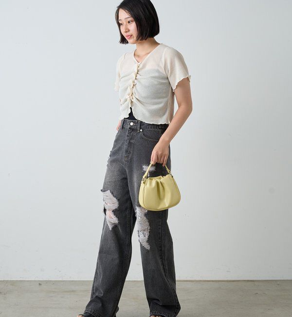  「【低身長サイズ/2サイズ展開/ウエスト調節可】レースデニムパンツ」|デニム|