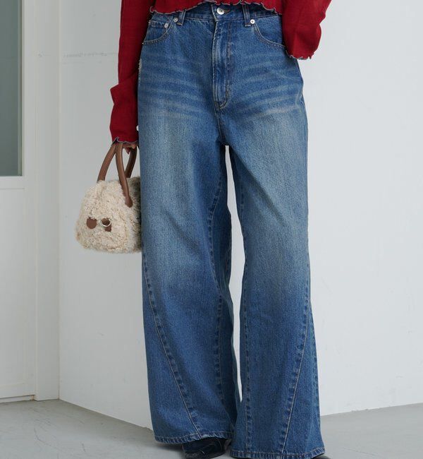  「【2サイズ展開/低身長サイズ/ウエスト調節可】カーブステッチデニム」|デニム|