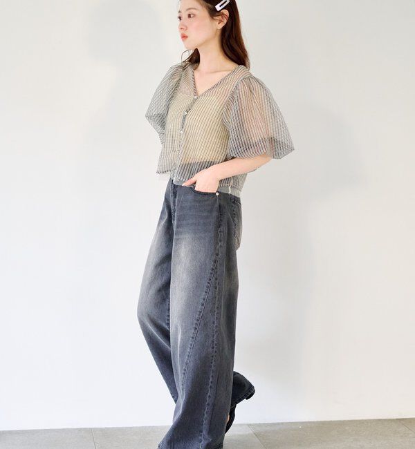  「【2サイズ展開/低身長サイズ/ウエスト調節可】カーブステッチデニム」|デニム|