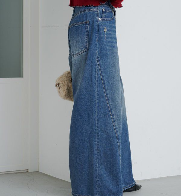  「【2サイズ展開/低身長サイズ/ウエスト調節可】カーブステッチデニム」|デニム|