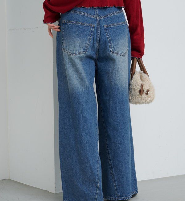  「【2サイズ展開/低身長サイズ/ウエスト調節可】カーブステッチデニム」|デニム|