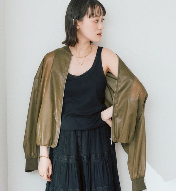  「【フェミニンなムードを演出】チュールリブタンクトップ」|キャミソール|