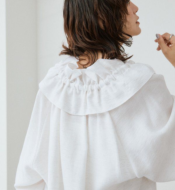  「【顔まわり華やか】リネンライクフリルカラーブラウス」|シャツ・ブラウス|