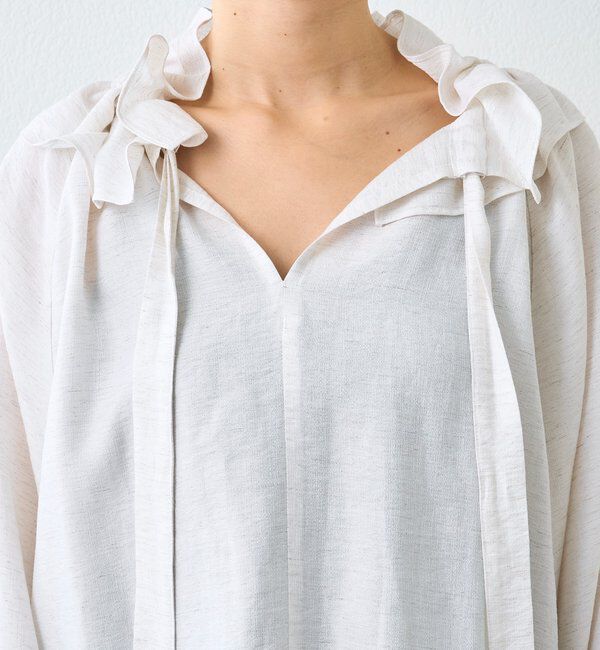  「【顔まわり華やか】リネンライクフリルカラーブラウス」|シャツ・ブラウス|