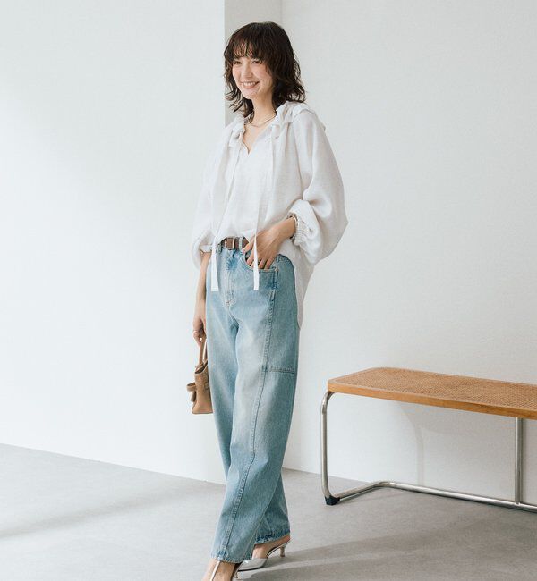  「【顔まわり華やか】リネンライクフリルカラーブラウス」|シャツ・ブラウス|