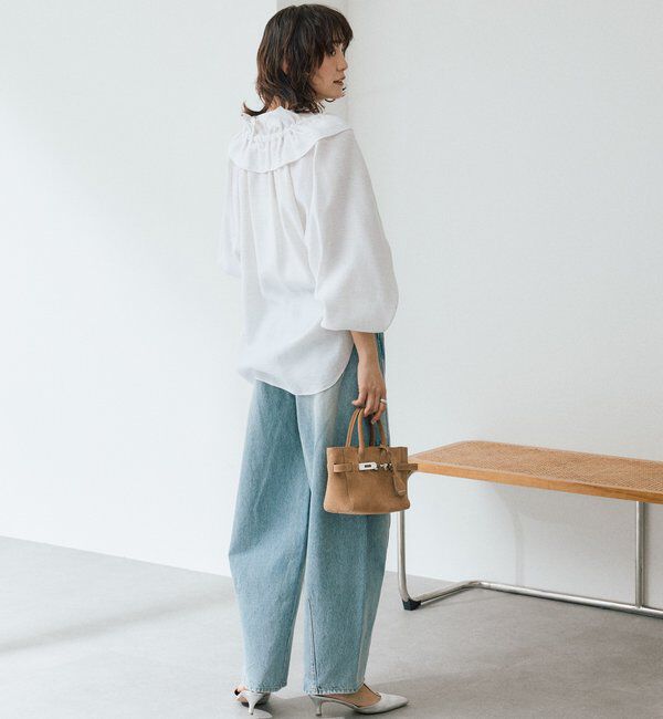  「【顔まわり華やか】リネンライクフリルカラーブラウス」|シャツ・ブラウス|