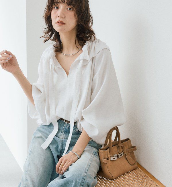  「【顔まわり華やか】リネンライクフリルカラーブラウス」|シャツ・ブラウス|