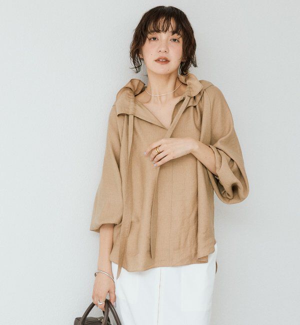  「【顔まわり華やか】リネンライクフリルカラーブラウス」|シャツ・ブラウス|