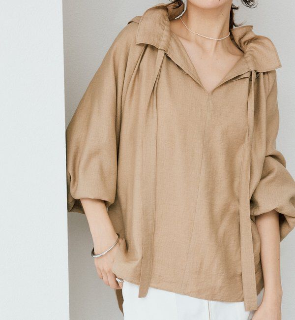  「【顔まわり華やか】リネンライクフリルカラーブラウス」|シャツ・ブラウス|