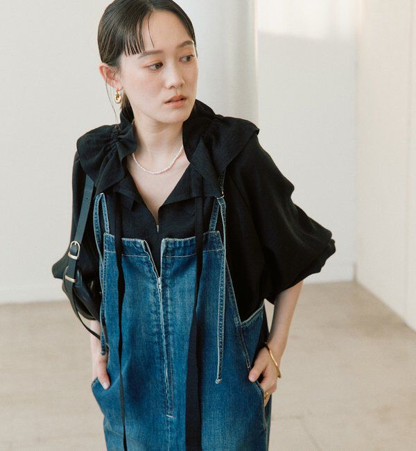  「【顔まわり華やか】リネンライクフリルカラーブラウス」|シャツ・ブラウス|