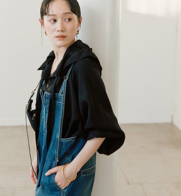  「【顔まわり華やか】リネンライクフリルカラーブラウス」|シャツ・ブラウス|