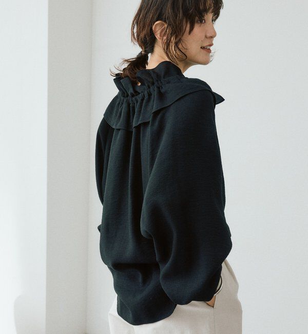  「【顔まわり華やか】リネンライクフリルカラーブラウス」|シャツ・ブラウス|