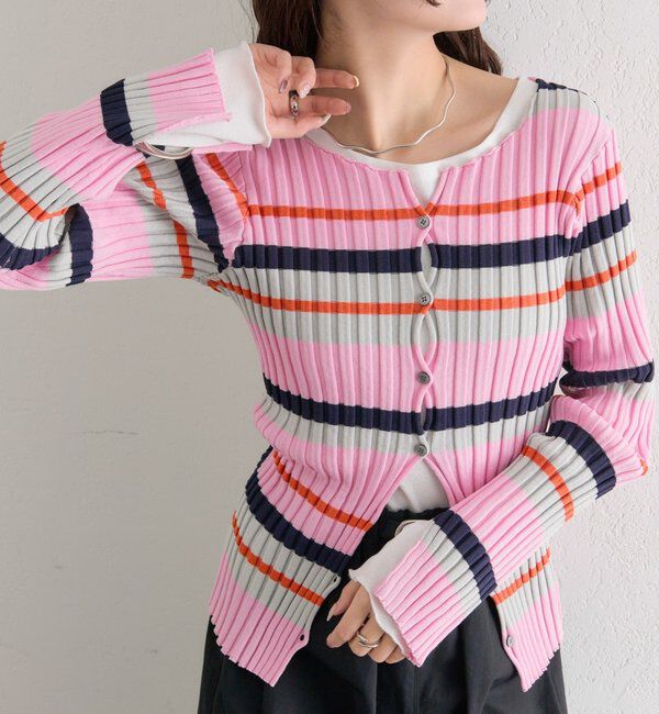  「ラウンドスリットリブカーディガン」|カーディガン|ピンクその他2