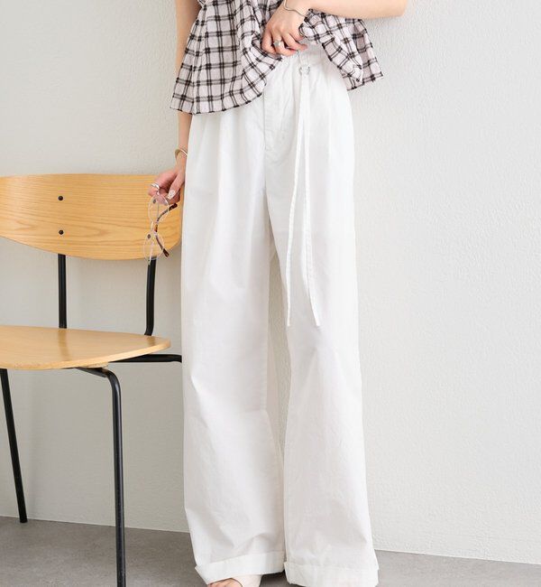  「ワイドベルトタックパンツ」|チノ|オフホワイト