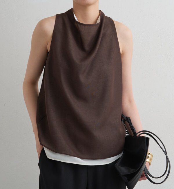  「麻調ドレープブラウス」|シャツ・ブラウス|ブラウン