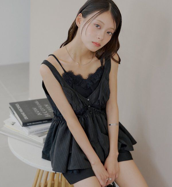  「ランジェリーレイヤードサテンペプラムキャミ」|シャツ・ブラウス|ブラック