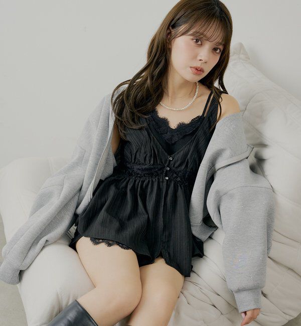  「ランジェリーレイヤードサテンペプラムキャミ」|シャツ・ブラウス|
