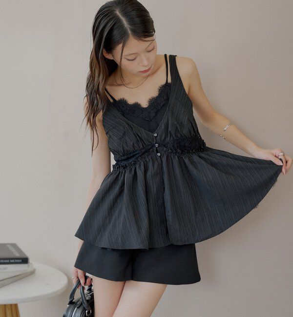  「ランジェリーレイヤードサテンペプラムキャミ」|シャツ・ブラウス|