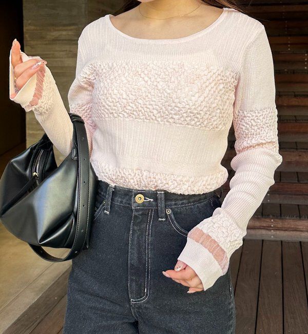  「シャーリングニット」|ニット・セーター|ピンク