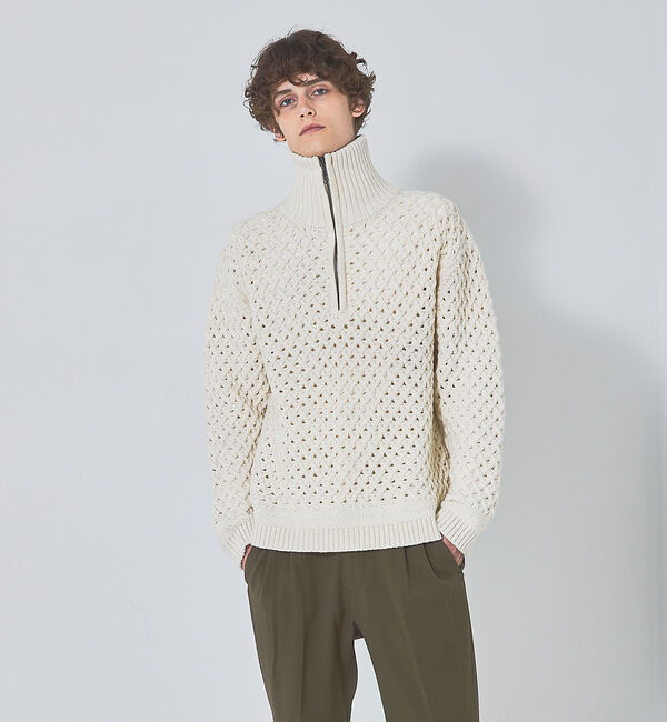 ABAHOUSE「【透かしケーブル】ハーフジップ ニット プルオーバー」|ニット・セーター|
