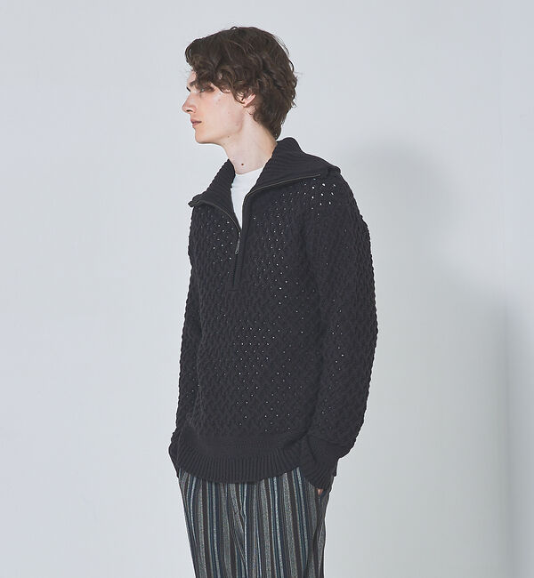 ABAHOUSE「【透かしケーブル】ハーフジップ ニット プルオーバー」|ニット・セーター|