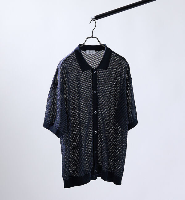 ABAHOUSE「【透かし編み】バイアス メッシュニットポロ  / ニットシャツ」|カーディガン|